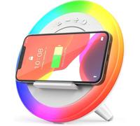 Enceinte Bluetooth avec Chargeur Sans Fil Cadeau pour Ados Filles Garçons | Veilleuse lampe de chevet LED multicolore, enceinte portable, lumière LED musicale