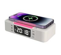 Enceinte Bluetooth Charge Sans Fil: Double Haut-Parleur, Radio FM, Réveil Chevet, Support Téléphone - 3 Modes de Charge, Lumière RGB