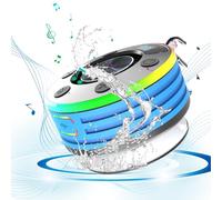 Enceinte Bluetooth de douche, haut-parleur Bluetooth 5.3 étanche IPX7 avec lumière RVB multifonctionnelle, son stéréo à 360°, haut-parleur BT pour douche, fête, voyage (bleu)