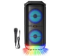 Enceinte Bluetooth d'extérieur super grande 1200 W, caisson de basses à double pavillon de 6 pouces, portable, sans fil, avec micro