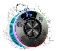 Enceinte Bluetooth Douche, Enceinte Bluetooth 5.4 avec HD Mic, 360° Stéréo enceinte bluetooth Portable Étanche IPX7 avec Ventouse, 8h Haut-Parleur de Douche Lumière LED pour Salle de Bain, Extérieur