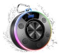 Enceinte Bluetooth Douche, Enceinte Bluetooth 5.4 avec HD Mic, 360° Stéréo enceinte bluetooth Portable Étanche IPX7 avec Ventouse, 8h Haut-Parleur de Douche Lumière LED pour Salle de Bain, Extérieur