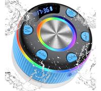 Enceinte Bluetooth Douche,Enceinte Bluetooth Portable Avec Hd Mic, Haut-Parleur Bluetooth Étanche Ipx7 Avec Ventouse Pour Salle De Bain,Extérieur, 360° Stéréo,Lumière Led,Affichage De L'Heure, Bleu