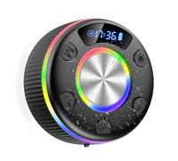 Enceinte Bluetooth Douche, Enceinte Bluetooth Portable avec HD Mic, haut-parleur Bluetooth étanche IPX7 avec ventouse pour Salle de Bain,Extérieur,360° stéréo, Lumière LED, Affichage de l'heure, Noir