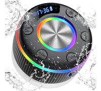 Enceinte Bluetooth Douche,Enceinte Bluetooth Portable avec HD Mic, Haut-Parleur étanche IPX7 avec Ventouse pour Salle de Bain, 360° stéréo, Lumière LED, Affichage de l'heure, Cadeaux de Noël,Noir