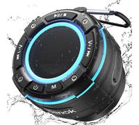 Enceinte Bluetooth Douche, Portable Étanche IPX7, Radio FM, Appels Mains-Libres, Autonomie 12H, Haut-Parleur Waterproof avec Ventouse et Crochet pour Salle de Bain Camping Voiture Voyage