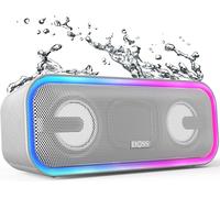 Enceinte Bluetooth, Haut Parleur Portable Sans Fil Avec Bass Puissantes, Étanche Ipx6, Lumières Multicolores, Double Appairage Stéréo, Autonomie 15H, Gris