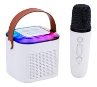 Enceinte Bluetooth Karaoke Mini avec Micro et Lumières RGB - Party Speaker avec 9 Effets Sonores - Compacte et Légère - Blanche
