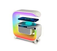 Enceinte Bluetooth Multifonction avec Chargeur sans Fil 15W, Veilleuse LED RGB, Réveil, Caisson de Basses pour Téléphone Portable