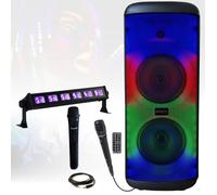 Pack Karaoké - Enceinte Bluetooth Nomade Mooving ELECTRO-SOUND600 TWS USB Télécommande - 2 Micros - Effet Lumière Noire UV - Soirée Fête