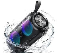 Enceinte Bluetooth Portable, 1800mAh Haut-Parleur Bluetooth sans Fil Bass Treibern Appel Mains Libres, Autonomie, 12H Enceinte Puissante avec RGB Lumière, Étanche IPX6, Dragonne Portable, DSP, Noir