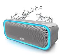 DOSS Enceinte Bluetooth, Haut Parleur Portable sans Fil avec Bass Puissantes, Étanche IPX6, Lumières Multicolores,Autonomie 20H, Double Appairage Stéréo, Gris