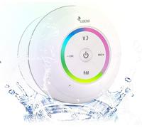 Enceinte Bluetooth Portable Étanche Haut Parleur de Douche sans Fil Haute stéréo LED Lumière Ventouse puissante, Stéréo, Radio FM Mic Intégré, Idéal pour Plage, Cuisine et Piscine 5h