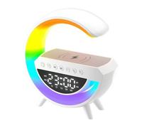 Enceinte Bluetooth Portable Haut-Parleur Bluetooth Lumineuse sans Fil avec Charge sans fil Veilleuse Réveil Radio FM,Lampe de Table