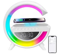 Enceinte Bluetooth Portable Haut-Parleur Bluetooth Lumineuse sans Fil avec Charge sans fil Veilleuse Réveil Radio FM