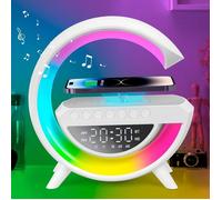 Enceinte Bluetooth Portable Haut-Parleur Bluetooth Lumineuse sans Fil avec Charge sans fil Veilleuse Réveil Radio FM