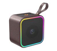 Enceinte Bluetooth portable, Haut Parleur Puissant Bluetooth 5.3, Autonomie 10H, haut parleur bluetooth Microphone Intégré, Lumière LED, surface en cuir PU, pour la Maison, Le Jardin, Soirées, Marron