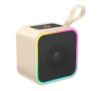 Enceinte Bluetooth portable, Haut Parleur Puissant Bluetooth 5.3, Autonomie 10H, haut parleur bluetooth Microphone Intégré, Lumière LED, surface en cuir PU, pour la Maison, Le Jardin, Soirées, Beige
