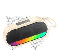 Enceinte Bluetooth Portable, Haut Parleur sans Fil Appel B luetooth 5.3, Prise D'appel, 10H Autonomie Basses Puissantes, LED Lumière, Bluetooth Speaker Étanche IPX6 pour Fêtes Voyage Extérieur Beige