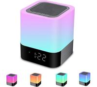 Enceinte Bluetooth Portable Lumineuse Haut-Parleur Bluetooth Lampe de Chevet LED avec Contrôle Tactile, Lampe de Table Couleur Changeant Lumière de Nuit avec Le Reveil pour Cadeau Fille, Garçon, Amis
