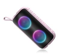 Enceinte Bluetooth Puissante Portable Bluetooth 5.3 Sans Fil, Bass Treibern, DSP, Autonomie 12H, Étanche IPX6, Lumière RGB, Dragonne, Appel Mains Libres, 1800mAh, Adapté pour Plein Air/Fêtes, Rose