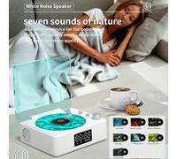 Enceinte Bluetooth sans fil en forme de tourne-disque vinyle rétro avec affichage numérique, horloge, lumière d'ambiance, modes de bruit blanc et prise en charge de la lecture sur carte TF Taille Uniq