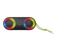 Enceinte BT RMS 5W*2 , lecteur USB/Micro SD, Aux IN, Radio FM, batterie rechargeable de 3000mAh, IP65 , jeu de lumière, dragonne amovible