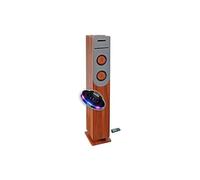 gef-roy Enceinte Colonne Finition Bois avec Lecteur CD, Bluetooth, FM et USB, 100W, télécommande, Jeu de lumière OVNI LED