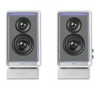 Edifier QR65 Haut-Parleur de Moniteur Design Actif (70 W) avec Effets Lumineux RVB, 3 Ports de Charge Rapide USB TurboGaN et Sortie Caisson de Basses, Blanc