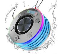 Enceinte de douche, compatible Bluetooth 5.3 avec ventouse, étanchéité IPX7, radio FM, écran LED, horloge, son HD à 360°, haut-parleur portable sans fil pour salle de bain, piscine, plage (bleu)