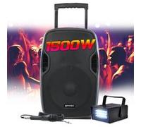 Enceinte DJ 1500W, GEMINI AS-12TOGO sur batterie Sono PA 12 Pouces, USB SD Bluetooth RADIO FM, microphone, Jeu de Lumière Strobe
