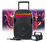Enceinte DJ 1500W, GEMINI AS-12TOGO sur batterie Sono PA 12 Pouces, USB SD Bluetooth RADIO FM, microphone, Jeu de Lumière Strobe