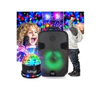Enceinte DJ Mobile KARAOKE ENFANT sur batterie 100W, Boomers 20cm à LED RVB, USB Bluetooth, Micro - Jeu de lumière inclus