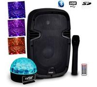 enceinte dj sono autonome 8"/20cm 300w usb/sd/bt + micro vhf hybrid8vhf-bt + sixmagic rvb