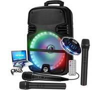 Enceinte DJ sono Karaoké MYDJ MDJ-12 Ring à LEDs RVB 600W 12" USB, Bluetooth, TWS, PC, 2 Micros VHF et 1 filaire, lumière OVNI