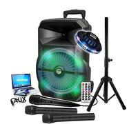 Enceinte DJ sono Karaoké MYDJ MDJ-12 RVB à LEDs, 600W 12" USB, Bluetooth, PC, Application Micros VHF et filaire, Support, OVNI