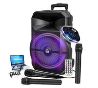 Enceinte DJ sono Karaoké MYDJ MDJ-12 RVB LEDs, 600W 12" USB, Bluetooth, PC, Application, 2 Micros VHF et 1 filaire, lumière OVNI