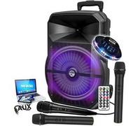 Enceinte DJ sono Karaoké MYDJ MDJ-12 RVB LEDs, 600W 12" USB, Bluetooth, PC, Application, 2 Micros VHF et 1 filaire, lumière OVNI