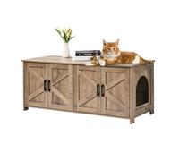 VEVOR Meuble Cache Bac à Litière pour 2 Chats, Maison de Toilette pour Chat avec Chambres Doubles, Armoire en Bois pour Cacher la Plupart des Bacs à Litière pour Chats, 1,19 x 0,46 x 0,5 m, Grège