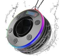 Enceinte Douche Bluetooth 5.3, Lumières LED Colorées Enceinte Bluetooth Etanche IP7, Enceinte Bluetoth Mini-Portable avec Appel Bluetooth, 360° Stéréo Enceinte, Radio FM, pour Soirées Plage, Randonnée