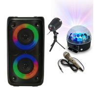 Enceinte Enfant Karaoké Boum USB Bluetooth PARTY LEO-250 Portable LED - Micro - 2 Jeux de Lumière - Cadeau Anniversaire Fête Ado