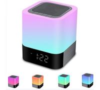Enceinte Haut-parleur Bluetooth Portable Lampe de Chevet LED avec Contrôle Tactile, Lampe de Table Couleur Changeant la Lumière de Nuit avec le Réveil pour la Chambre