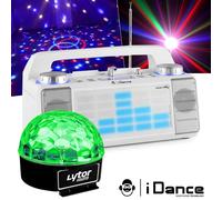 enceinte idance xd2 50w à leds bleu aux/fm/usb/fader/mixer/bt + boule sixmagic