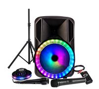 Enceinte KARAOKE 700W sono DJ PARTY Batterie 12" à LED RGB USB/MICRO SD/Bluetooth / RADIO FM/PC + Micro VHF + OVNI Ufo, PIED