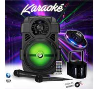 Enceinte Karaoké à LED - SONO DJ Karaoké sur Batterie 400W - USB/BT + Microphones, jeux de lumière, Noël, cadeaux, Anniversaire