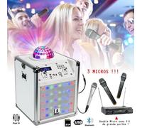 Enceinte Karaoké Autonome portable USB / Bluetooth Boost KUBELED-WH Lumière Astro intégrée - 3 Micros - Télécommande - Cadeau