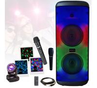 Enceinte Karaoke Bluetooth Lumineuse sur batterie 600W Mooving ELECTRO-SOUND600 TWS USB - 2 Micros - Mini Lyre Astro - Fête Soirée