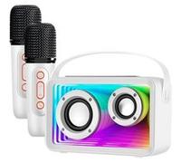Enceinte Karaoké Bluetooth pour Enfant avec 2 Micros et Lumières LED RGB Blanc