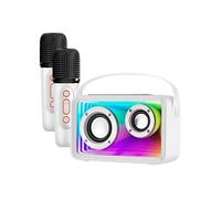 Avizar Enceinte karaoké Bluetooth pour enfant – 2 micros, lumières LED RGB – Blanc