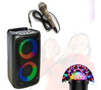 Enceinte Karaoke Enfant sur batterie USB Bluetooth PARTY LEO-250 - Micro - Jeu de Lumière Disco - Boum - Fête Anniversaire Noir